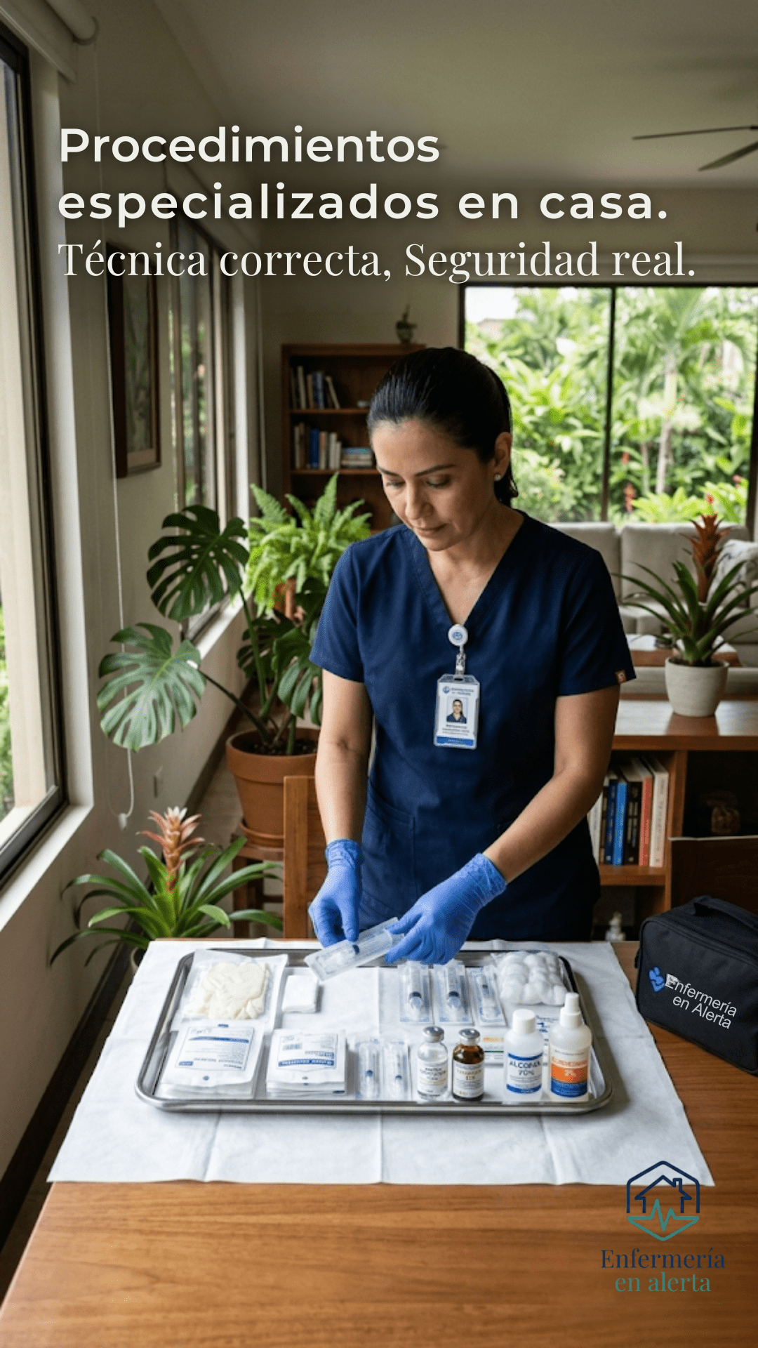 Enfermera profesional brindando cuidados en el hogar