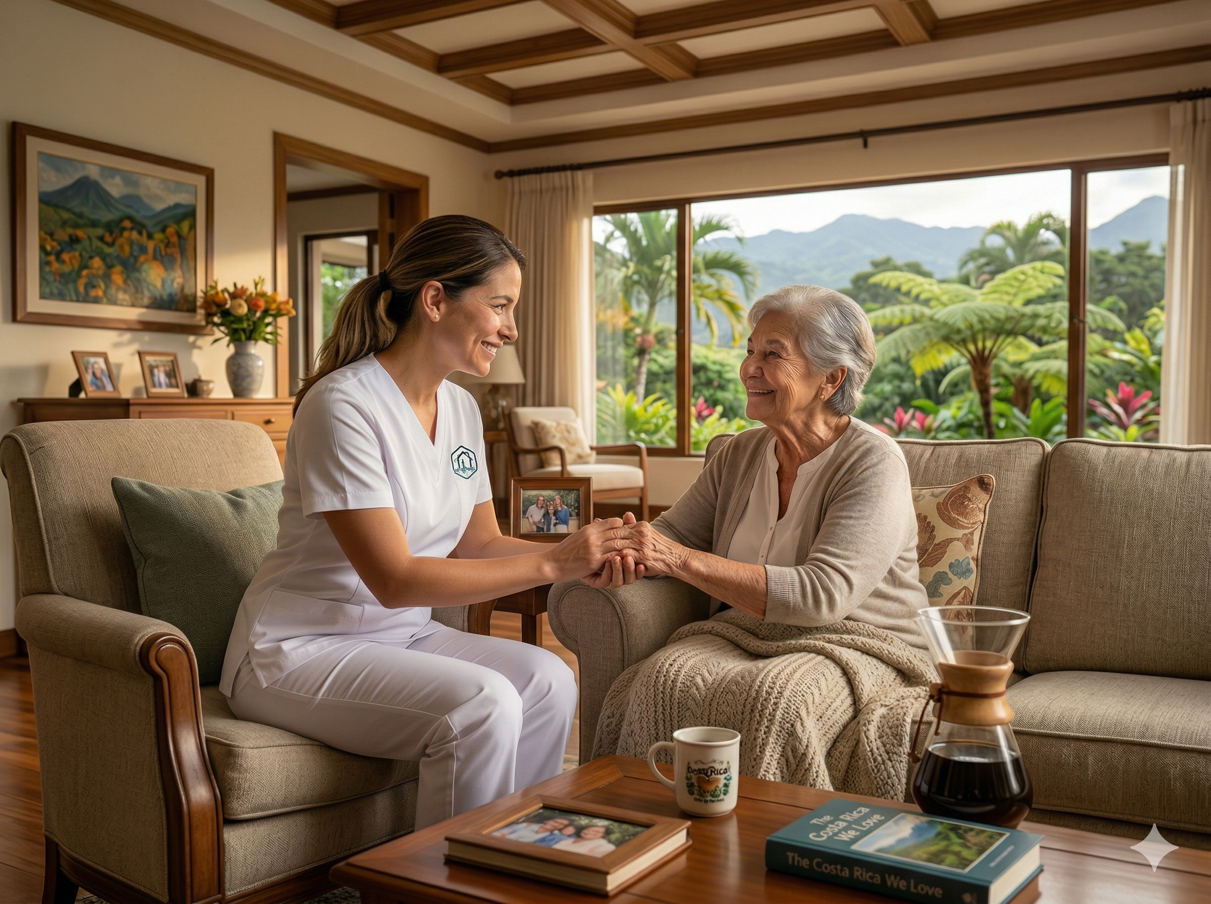 Enfermera profesional asistiendo a paciente adulto mayor en San José