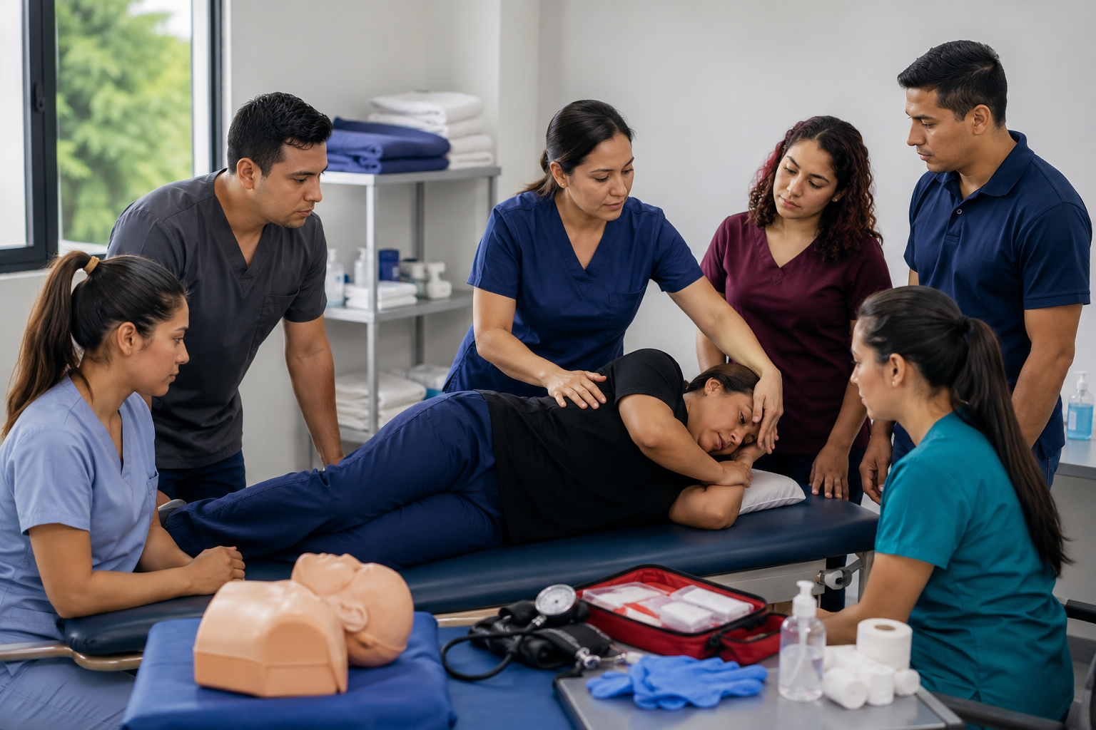 Estudiantes realizan una práctica del curso de asistencia a pacientes y primeros auxilios de Enfermería en Alerta